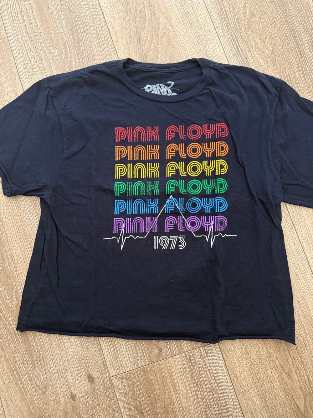 Pink Floyd Black Crop Top with Multicolor Stacked Logo